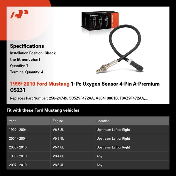 1999-2010 Ford Mustang 1-Pc Oxygen Sensor 4-Pin A-Premium OS231