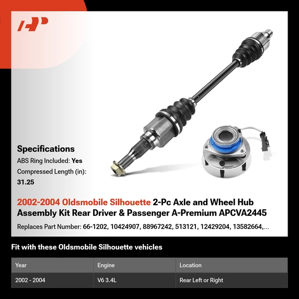 2002-2004 Oldsmobile Silhouette 2-Pc Axle and Wheel Hub Assembly Kit Rear Driver & Passenger A-Premium APCVA2445