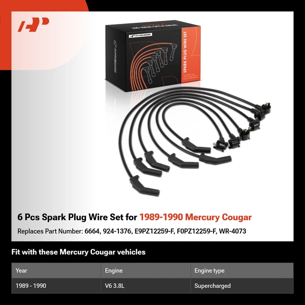 6 Pcs Spark Plug Wire Set for 1989-1990 Mercury Cougar