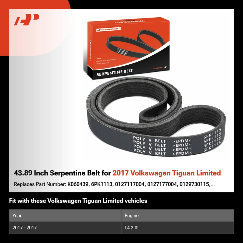 43.89 Inch Serpentine Belt for 2017 Volkswagen Tiguan Limited