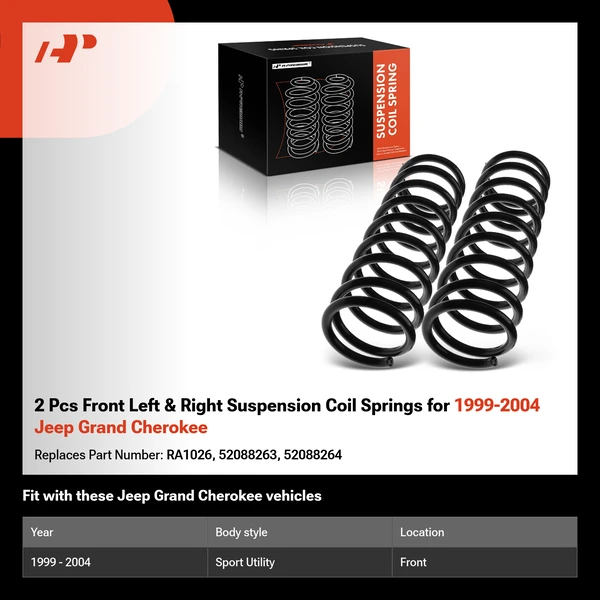 2 Pcs Front Left & Right Suspension Coil Springs for 1999-2004 Jeep Grand Cherokee