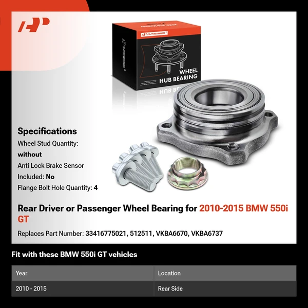 Rear Driver or Passenger Wheel Bearing for 2010-2015 BMW 550i GT