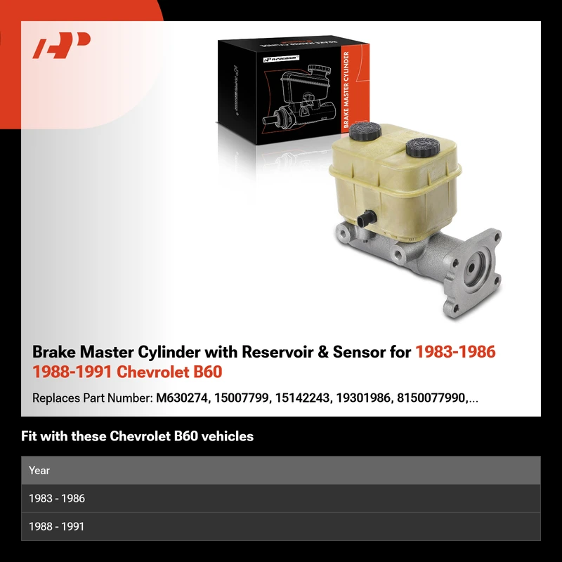 Brake Master Cylinder with Reservoir & Sensor for 1983-1986 1988-1991 Chevrolet B60