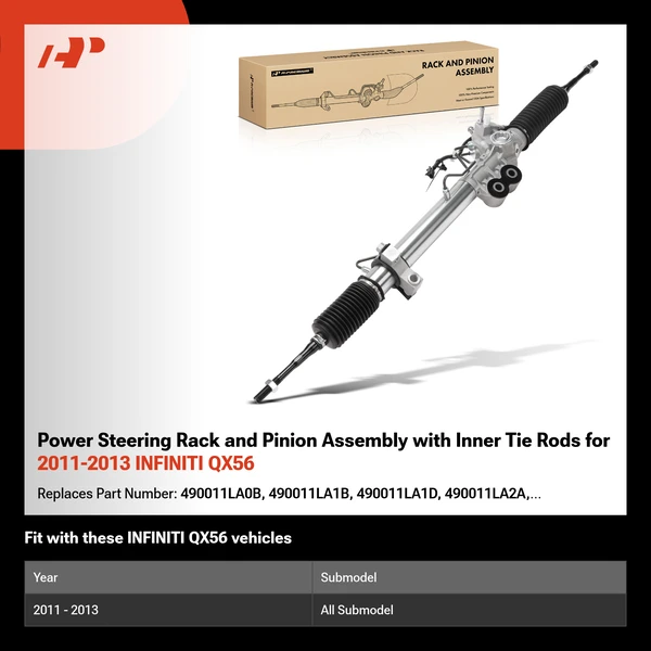 Power Steering Rack and Pinion Assembly with Inner Tie Rods for 2011-2013 INFINITI QX56