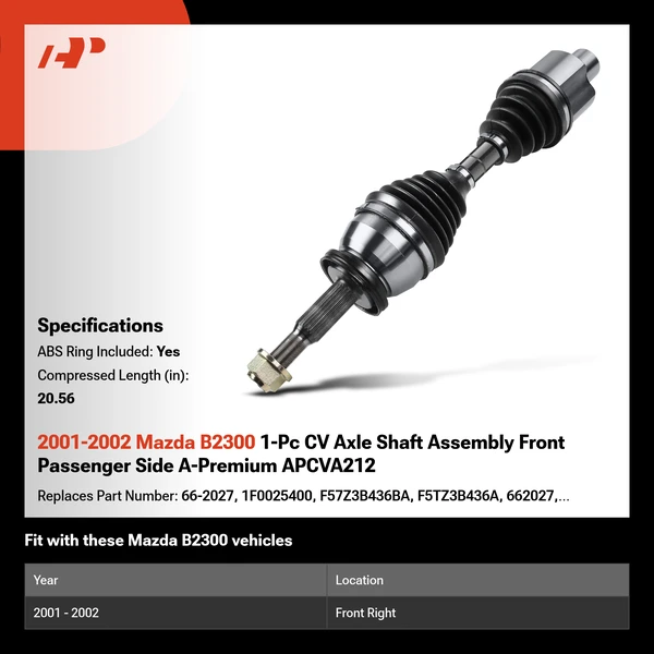 2001-2002 Mazda B2300 1-Pc CV Axle Shaft Assembly Front Passenger Side A-Premium APCVA212