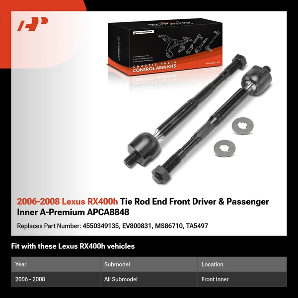 2006-2008 Lexus RX400h Tie Rod End Front Driver & Passenger Inner A-Premium APCA8848