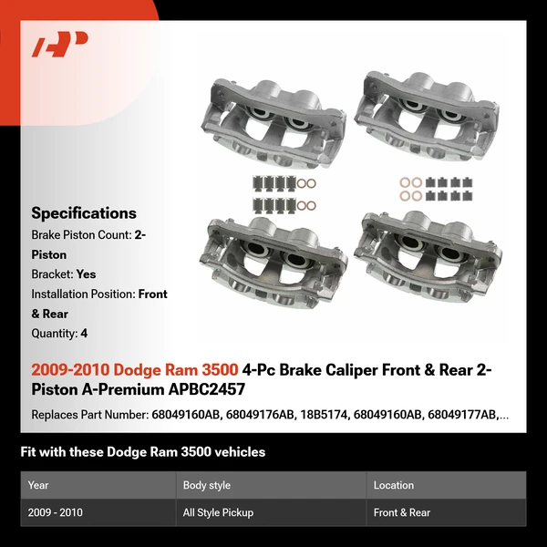 2009-2010 Dodge Ram 3500 4-Pc Brake Caliper Front & Rear 2-Piston A-Premium APBC2457