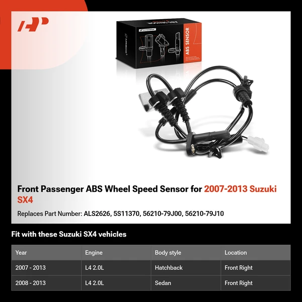 Front Passenger ABS Wheel Speed Sensor for 2007-2013 Suzuki SX4