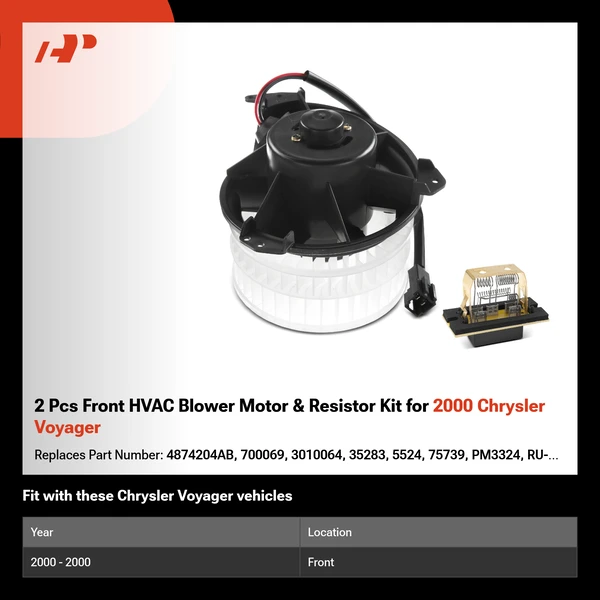2 Pcs Front HVAC Blower Motor & Resistor Kit for 2000 Chrysler Voyager