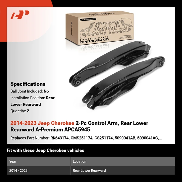 2014-2023 Jeep Cherokee 2-Pc Control Arm, Rear Lower Rearward A-Premium APCA5945