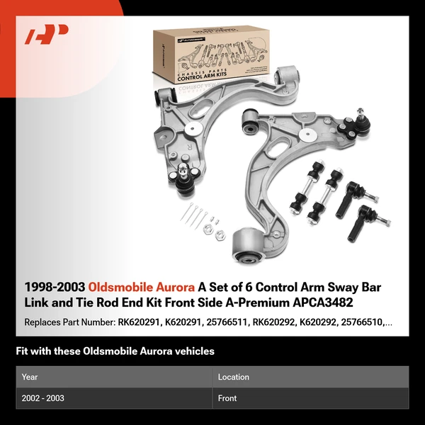 1998-2003 Oldsmobile Aurora A Set of 6 Control Arm Sway Bar Link and Tie Rod End Kit Front Side A-Premium APCA3482