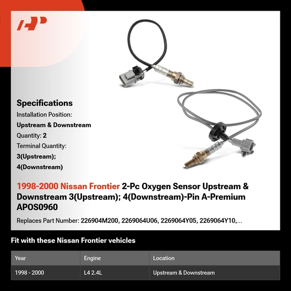 1998-2000 Nissan Frontier 2-Pc Oxygen Sensor Upstream & Downstream 3(Upstream); 4(Downstream)-Pin A-Premium APOS0960