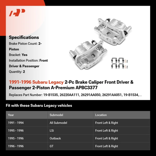 1991-1996 Subaru Legacy 2-Pc Brake Caliper Front Driver & Passenger 2-Piston A-Premium APBC3377