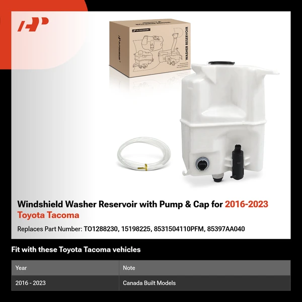 Windshield Washer Reservoir with Pump & Cap for 2016-2023 Toyota Tacoma