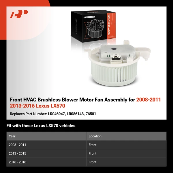 Front HVAC Brushless Blower Motor Fan Assembly for 2008-2011 2013-2016 Lexus LX570