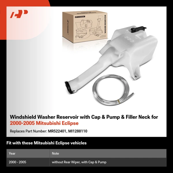 Windshield Washer Reservoir with Cap & Pump & Filler Neck for 2000-2005 Mitsubishi Eclipse