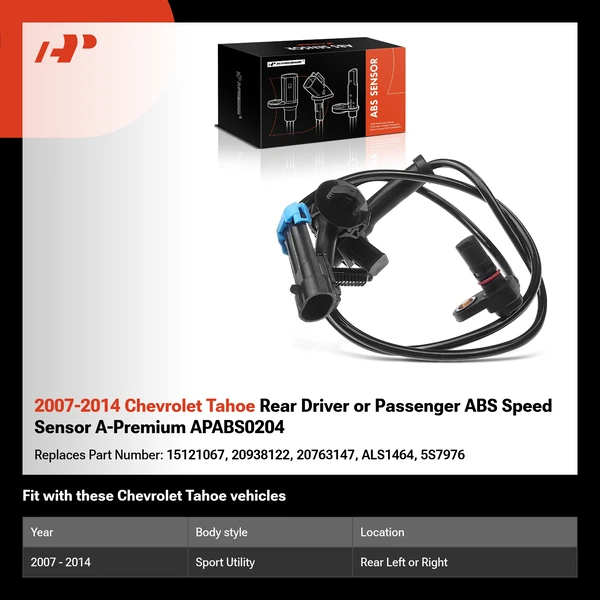2007-2014 Chevrolet Tahoe Rear Driver or Passenger ABS Speed Sensor A-Premium APABS0204