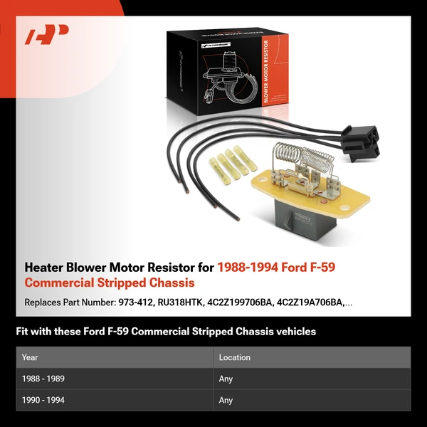 Heater Blower Motor Resistor for 1988-1994 Ford F-59 Commercial Stripped Chassis