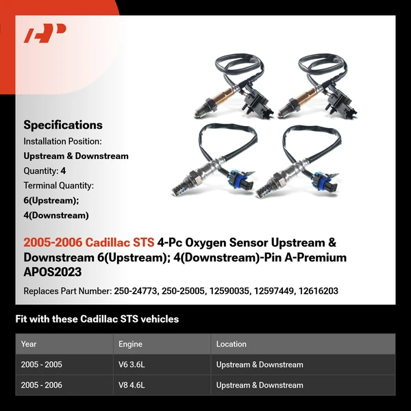 2005-2006 Cadillac STS 4-Pc Oxygen Sensor Upstream & Downstream 6(Upstream); 4(Downstream)-Pin A-Premium APOS2023