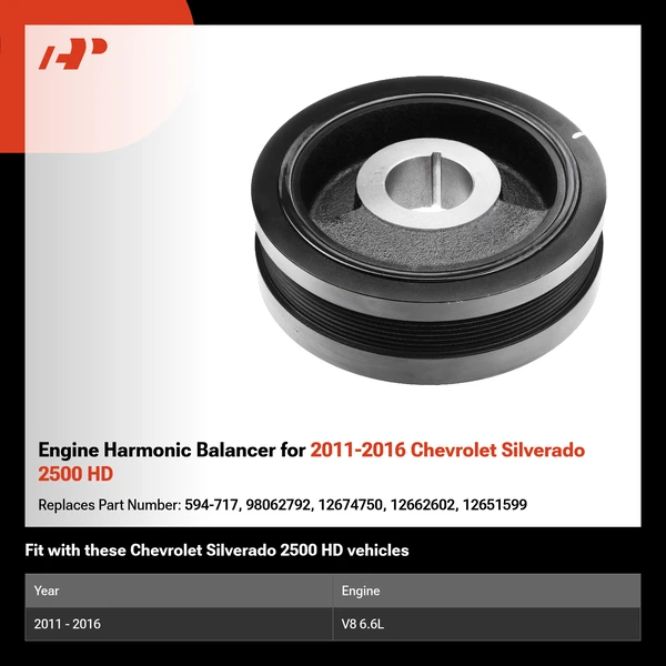 Engine Harmonic Balancer for 2011-2016 Chevrolet Silverado 2500 HD