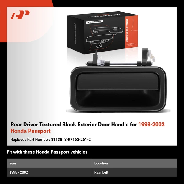 Rear Driver Textured Black Exterior Door Handle for 1998-2002 Honda Passport