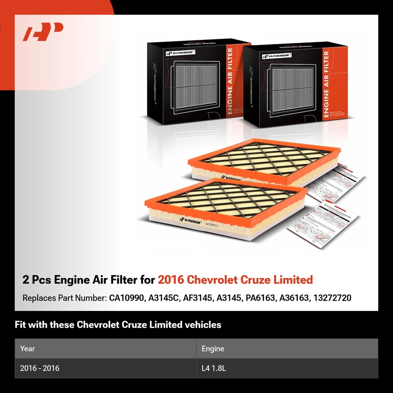 2 Pcs Engine Air Filter for 2016 Chevrolet Cruze Limited