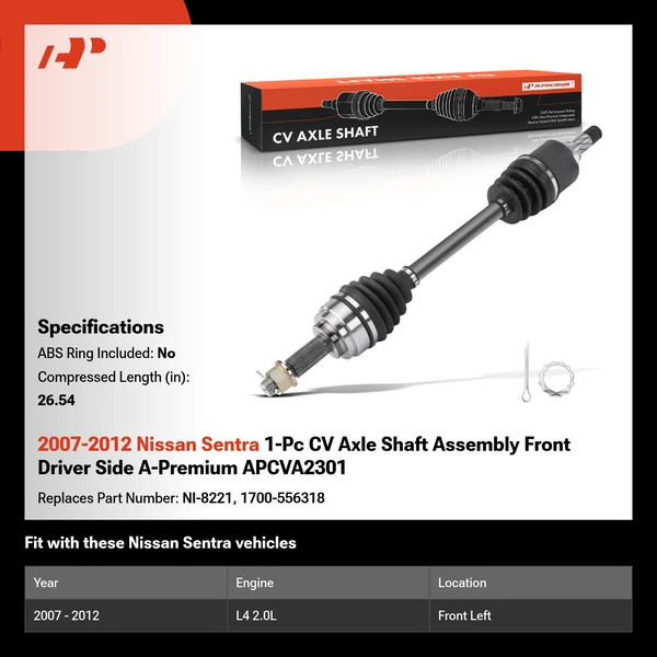 2007-2012 Nissan Sentra 1-Pc CV Axle Shaft Assembly Front Driver Side A-Premium APCVA2301