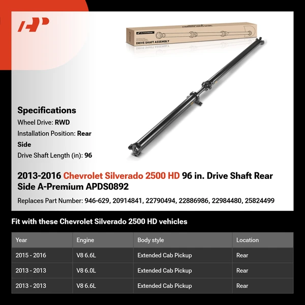 2013-2016 Chevrolet Silverado 2500 HD 96 in. Drive Shaft Rear Side A-Premium APDS0892