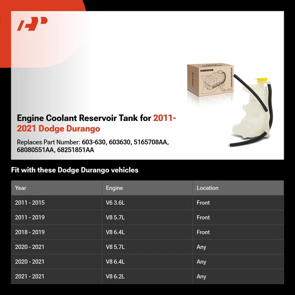 Engine Coolant Reservoir Tank for 2011-2021 Dodge Durango