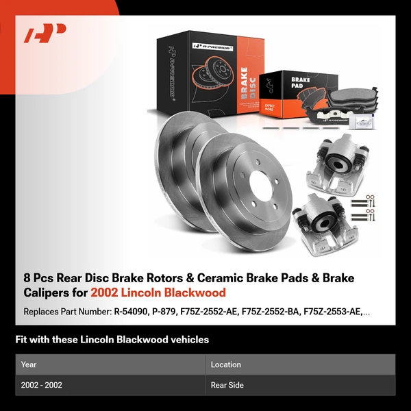 8 Pcs Rear Disc Brake Rotors & Ceramic Brake Pads & Brake Calipers for 2002 Lincoln Blackwood