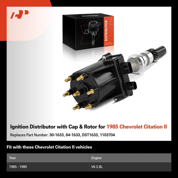 Ignition Distributor with Cap & Rotor for 1985 Chevrolet Citation II