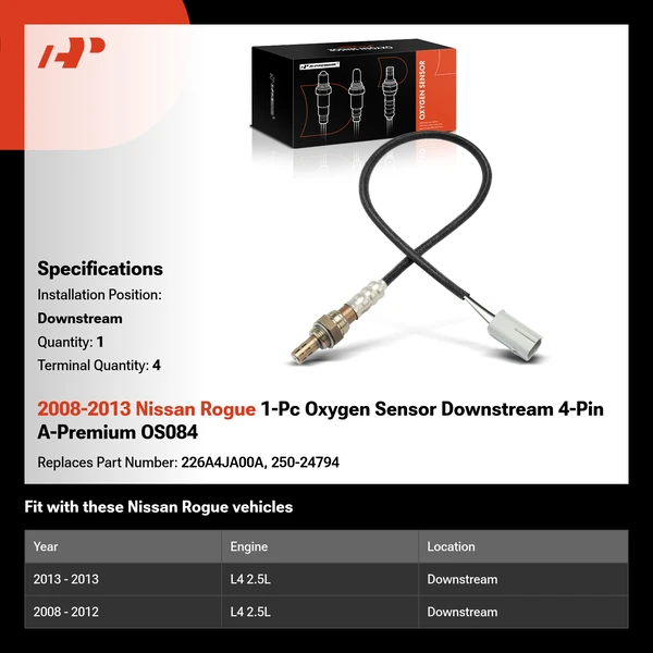 2008-2013 Nissan Rogue 1-Pc Oxygen Sensor Downstream 4-Pin A-Premium OS084