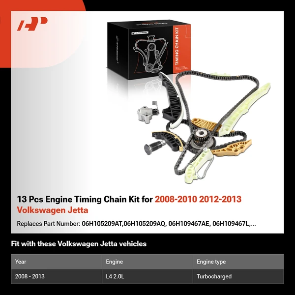13 Pcs Engine Timing Chain Kit for 2008-2010 2012-2013 Volkswagen Jetta