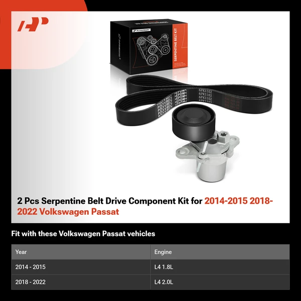 2 Pcs Serpentine Belt Drive Component Kit for 2014-2015 2018-2022 Volkswagen Passat