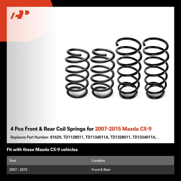 4 Pcs Front & Rear Coil Springs for 2007-2015 Mazda CX-9