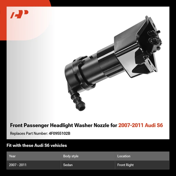 Front Passenger Headlight Washer Nozzle for 2007-2011 Audi S6