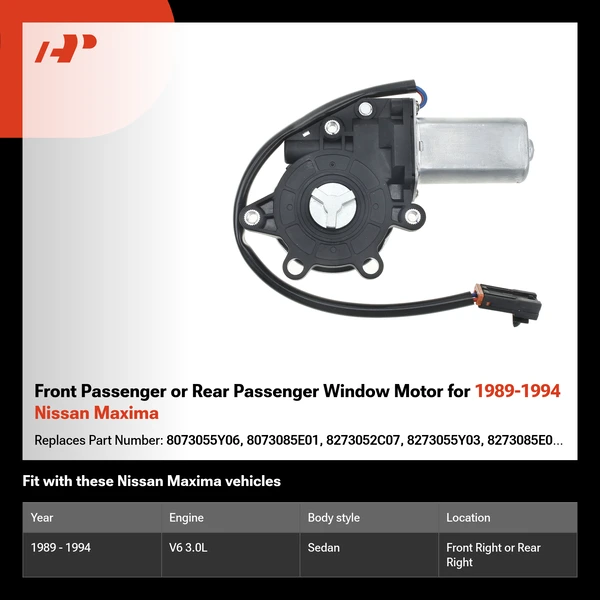 Front Passenger or Rear Passenger Window Motor for 1989-1994 Nissan Maxima