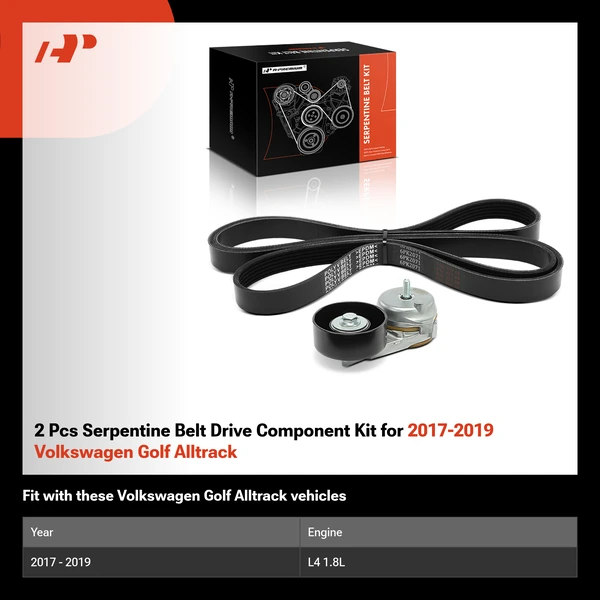 2 Pcs Serpentine Belt Drive Component Kit for 2017-2019 Volkswagen Golf Alltrack