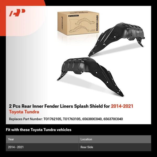2 Pcs Rear Inner Fender Liners Splash Shield for 2014-2021 Toyota Tundra