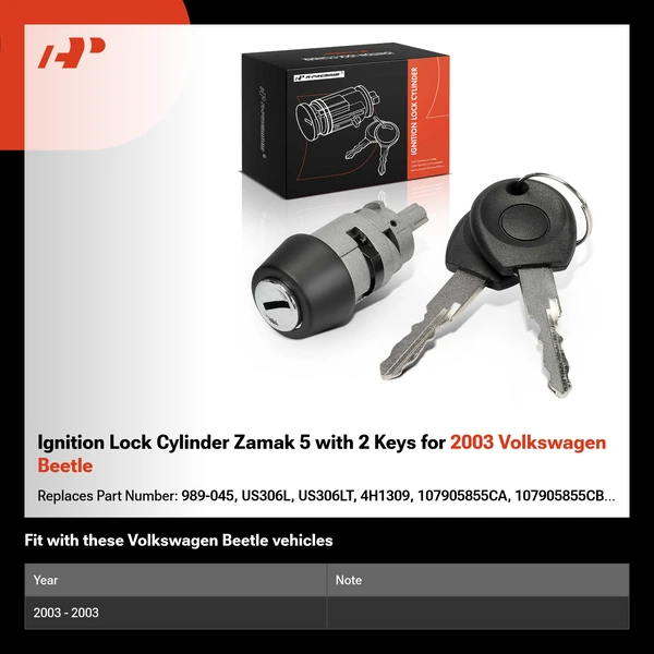 Ignition Lock Cylinder Zamak 5 with 2 Keys for 2003 Volkswagen Beetle