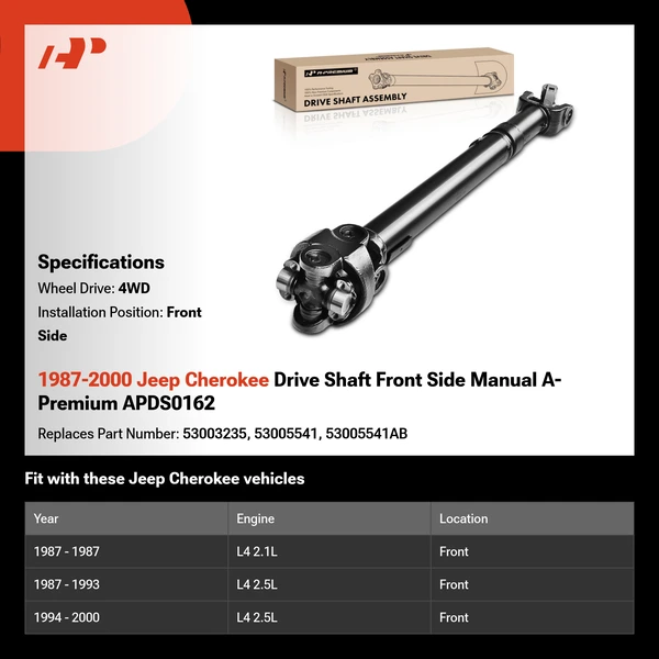 1987-2000 Jeep Cherokee Drive Shaft Front Side Manual A-Premium APDS0162