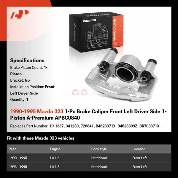 1990-1995 Mazda 323 1-Pc Brake Caliper Front Left Driver Side 1-Piston A-Premium APBC0840