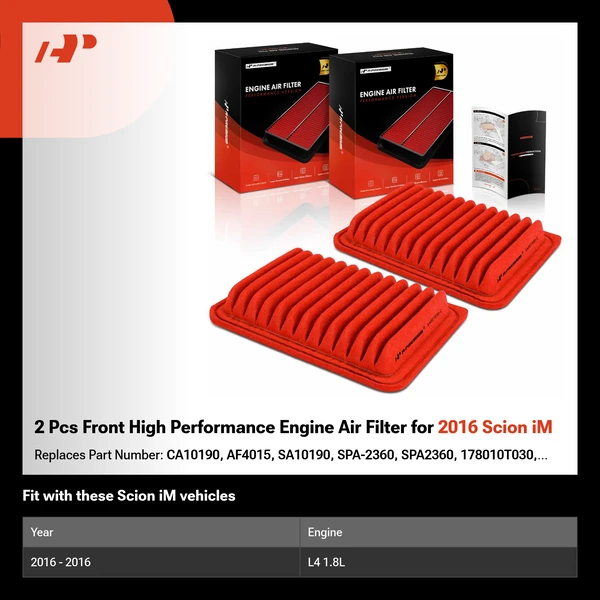 2 Pcs Front High Performance Engine Air Filter for 2016 Scion iM