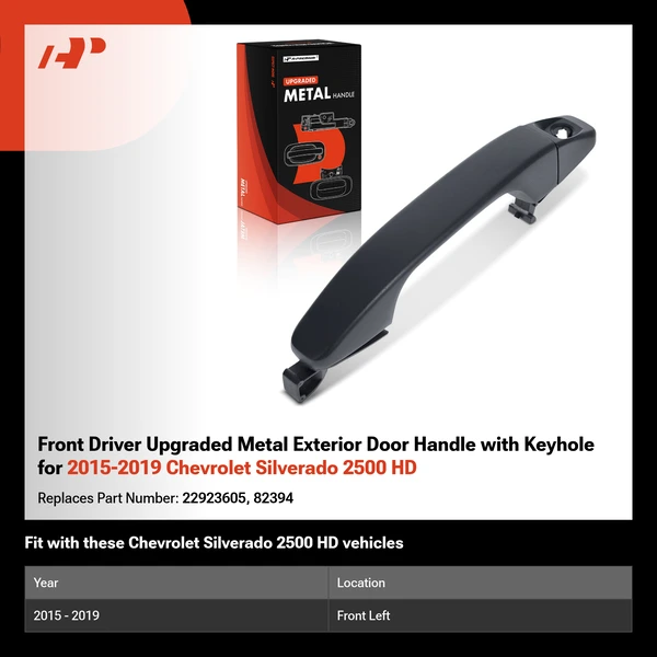 Front Driver Upgraded Metal Exterior Door Handle with Keyhole for 2015-2019 Chevrolet Silverado 2500 HD
