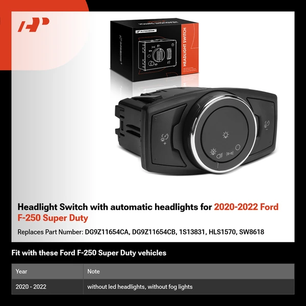 Headlight Switch with automatic headlights for 2020-2022 Ford F-250 Super Duty