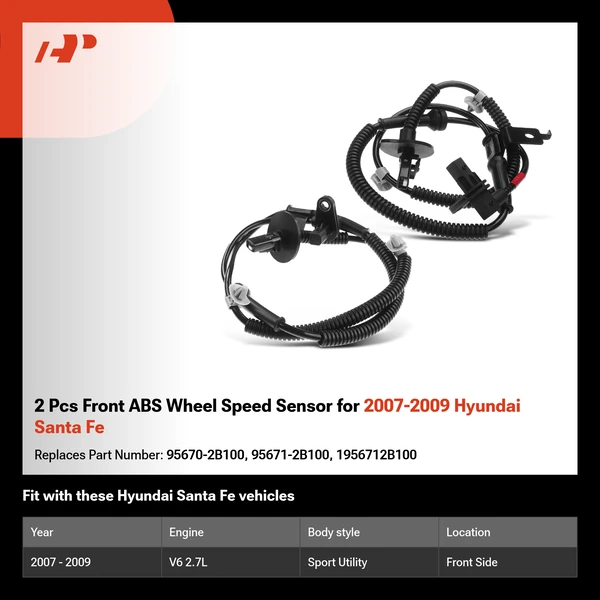2 Pcs Front ABS Wheel Speed Sensor for 2007-2009 Hyundai Santa Fe