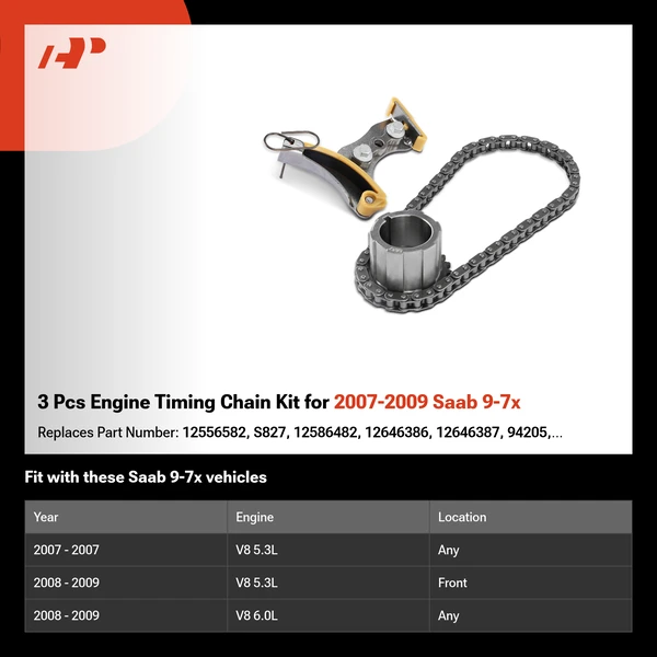 3 Pcs Engine Timing Chain Kit for 2007-2009 Saab 9-7x