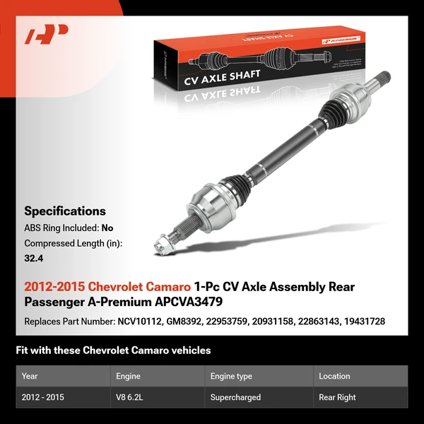 2012-2015 Chevrolet Camaro 1-Pc CV Axle Assembly Rear Passenger A-Premium APCVA3479