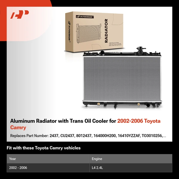 Aluminum Radiator with Trans Oil Cooler for 2002-2006 Toyota Camry