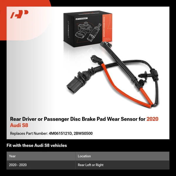 Rear Driver or Passenger Disc Brake Pad Wear Sensor for 2020 Audi S8
